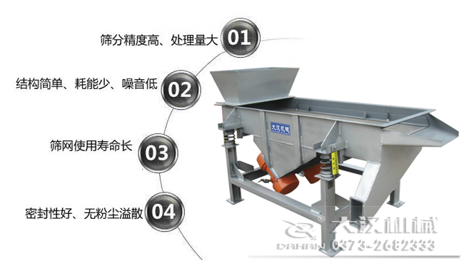 1016型直線振動(dòng)篩特點(diǎn)：1，篩分精度高，處理量大。2，結(jié)構(gòu)簡單，耗能少，噪音低，3，篩網(wǎng)使用壽命長，密封性好無粉塵溢散。