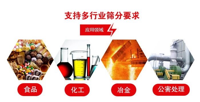 旋振篩適用的行業(yè)：食品行業(yè)，化工行業(yè)，冶金行業(yè)，公害處理等。